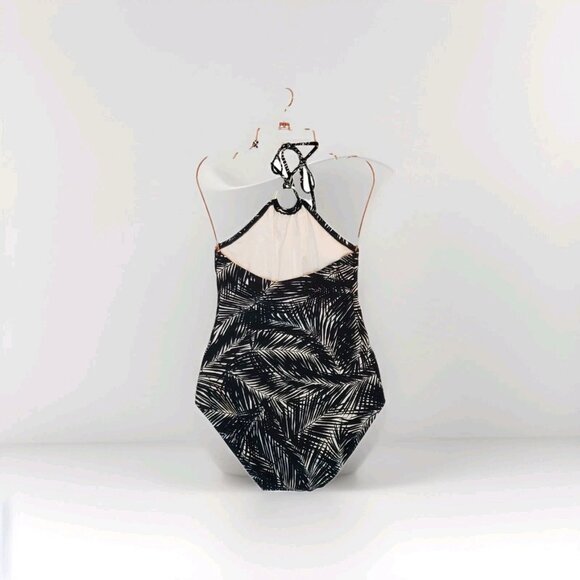 Michael Kors Black Sonoran Palm Logo Ring Halter One-Piece Swimsuit Size 8 NWT - Picture 10 of 16